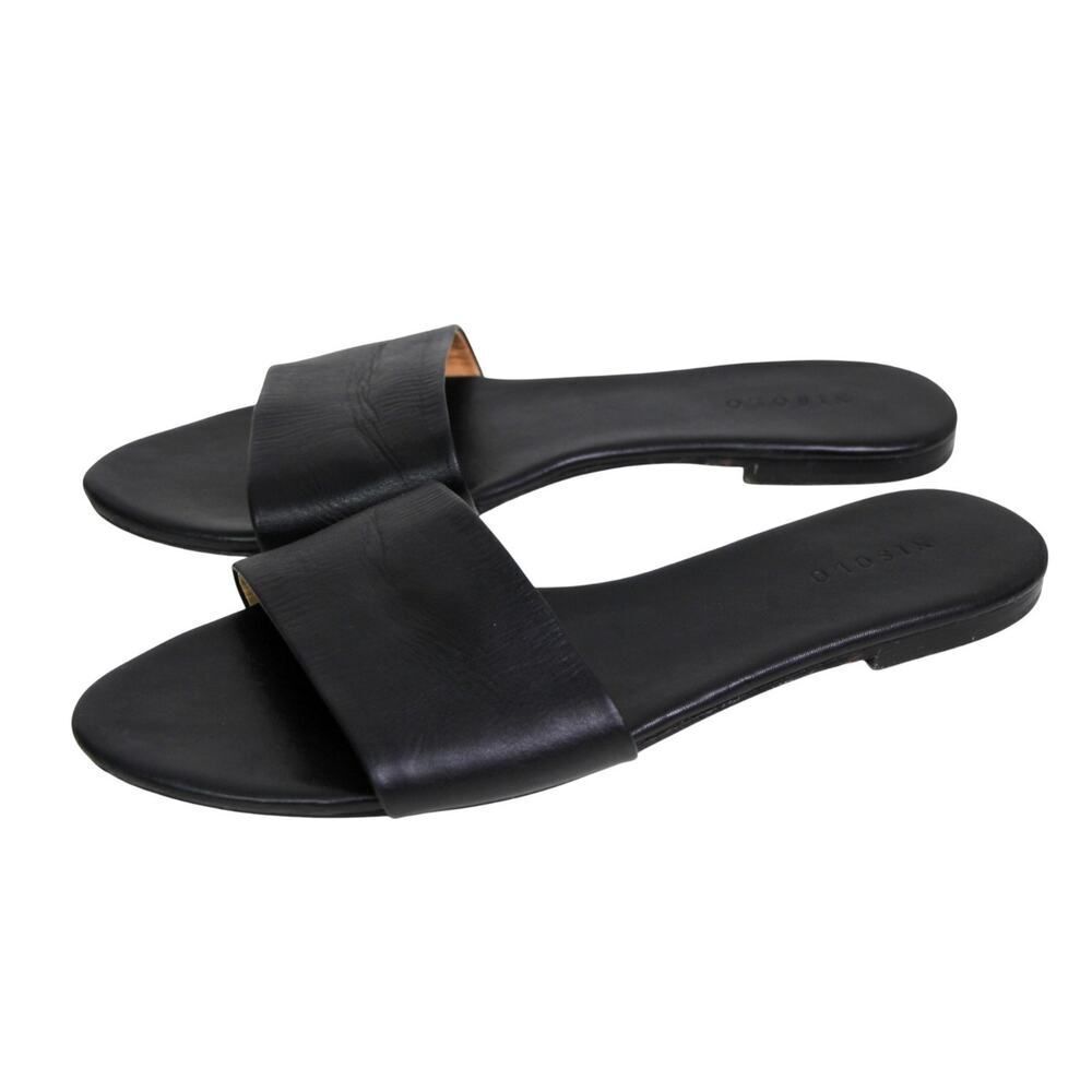 Nisolo BLACK GENUINE LEATHER LOW HEEL OPEN TOE SANDALS MULES SHOES Size 10 - Picture 3 of 10